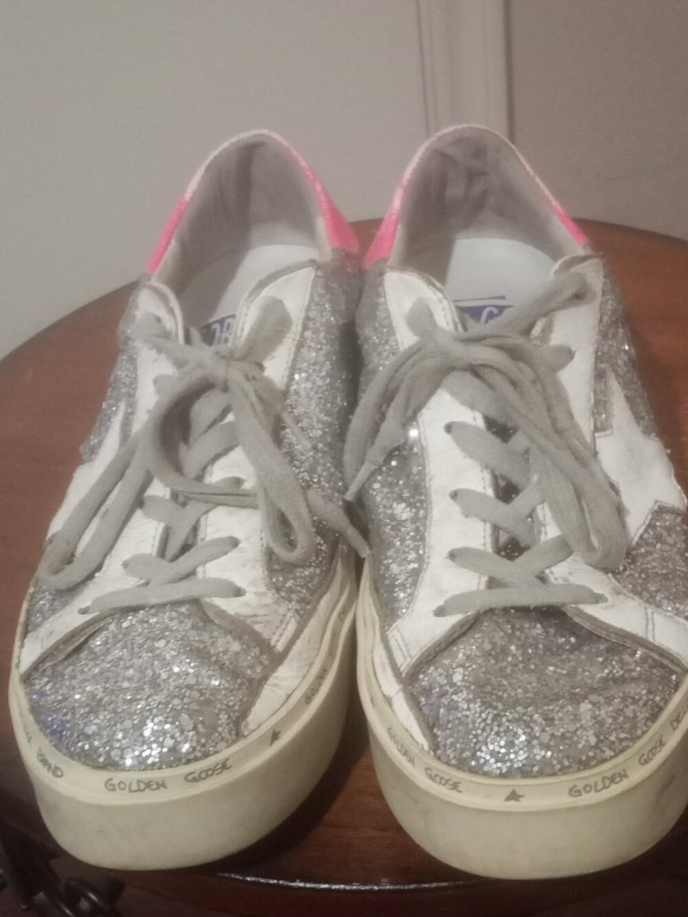 Golden Goose Hi-Star women’s size 37 (US 7) silver glitter pink small platform - Picture 6 of 14